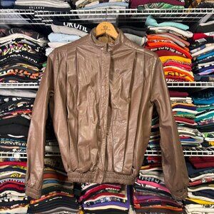 Vintage David Laurenz brown leather pleated bomber jacket M
